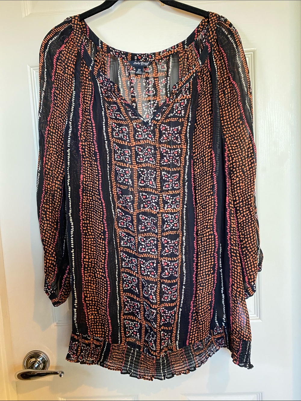 Lucky Brand Black Tunic with Pink & Orange Print